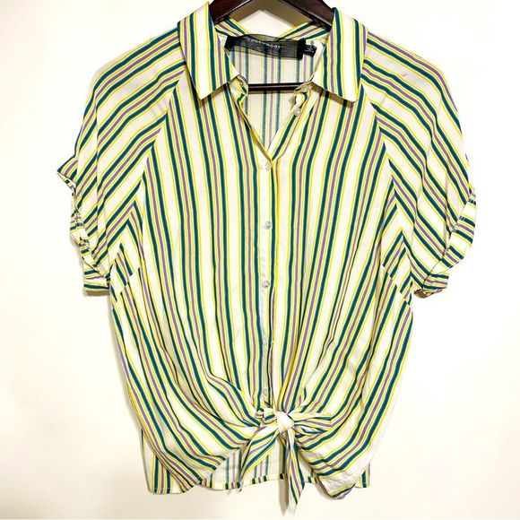 Code X Mode Womens Striped Short Sleeve Button Down Shirt Size L - Picture 1 of 5